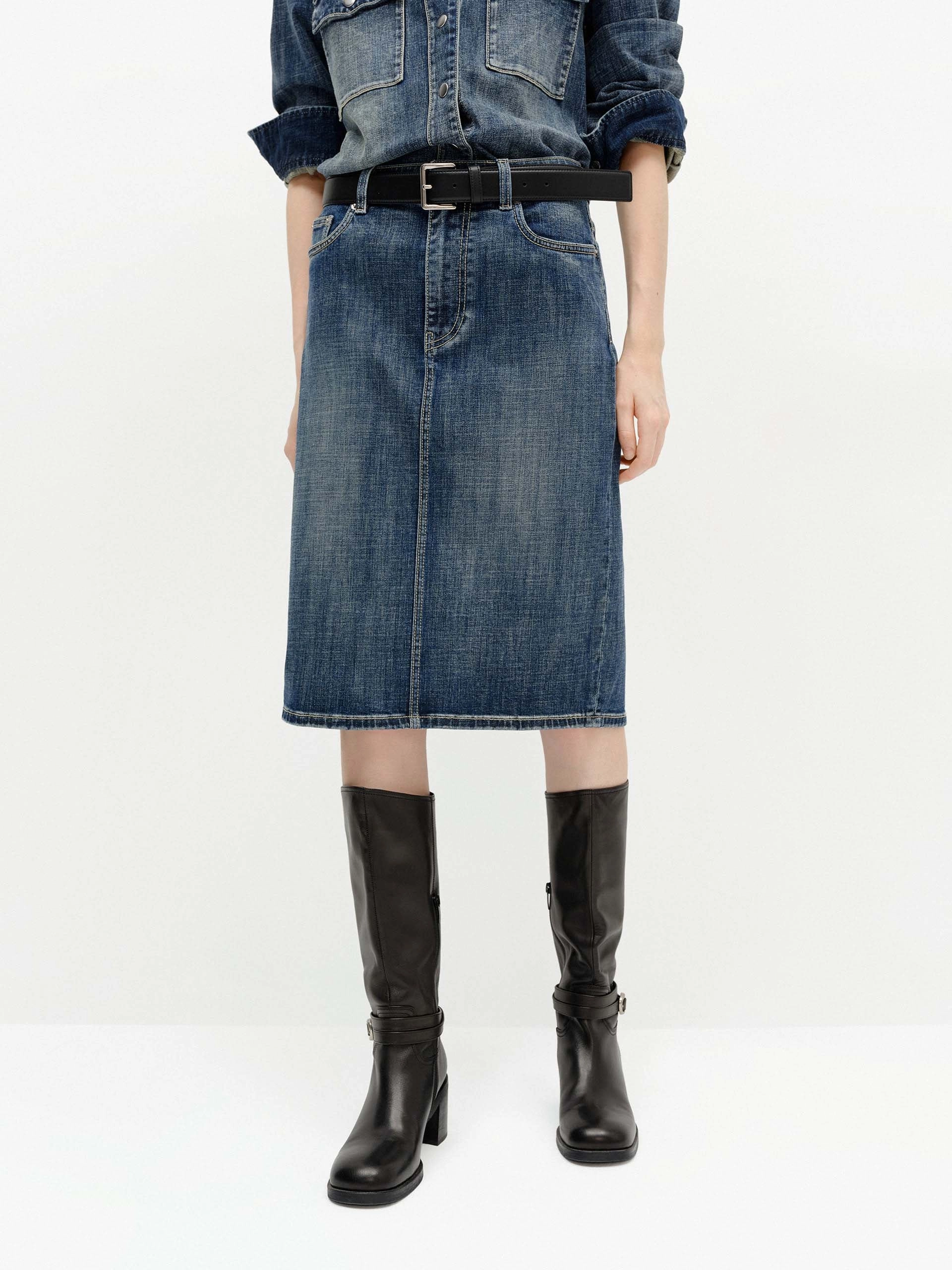Back Slit Straight Denim Skirt Performance Ready Casual Vibes