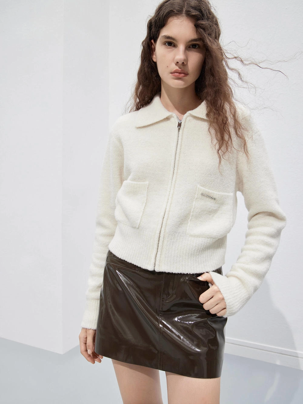 SoftBrushed Lapel Collar Zipper Cardigan