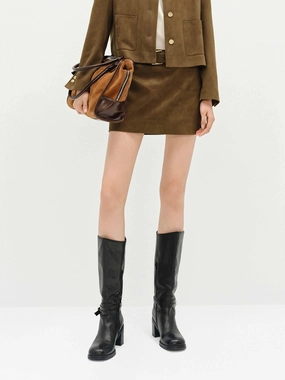 Flexible Cut Non slip grip Suede Textured Mini Skirt