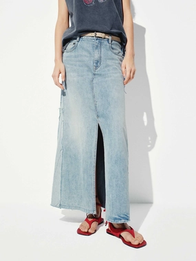 Paneled Detail Maxi Denim Skirt Core Cut