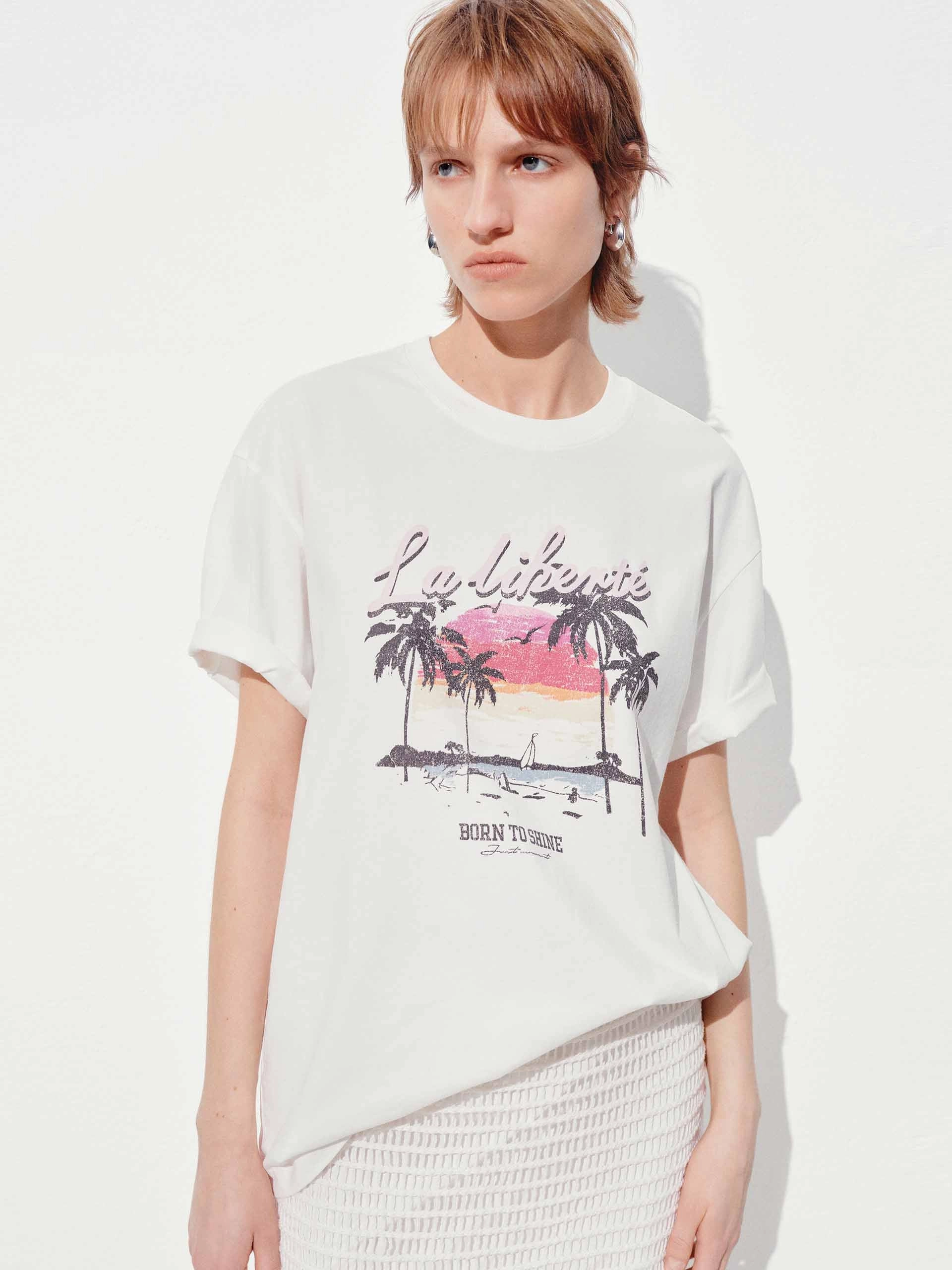 Layered Comfort Light Style Trend Beach Pattern Cotton T-shirt