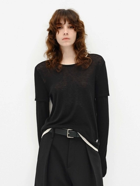 Flexible Shoulder Gusset Contrast Trim Wool Top