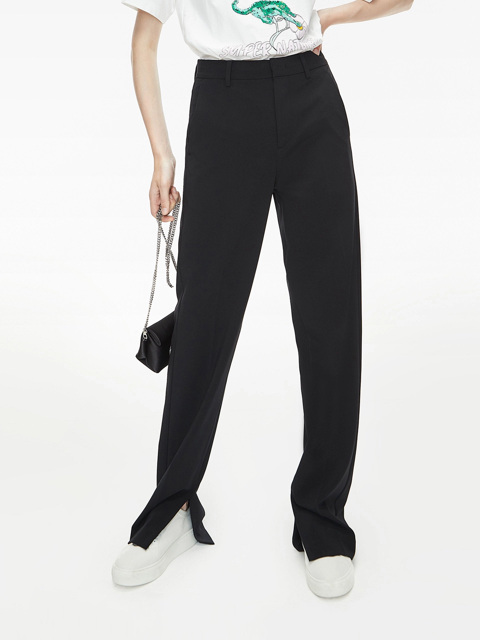 Lightweight Weave ErgonomicArticulatedDesign Straight Side Slit Suit Pants