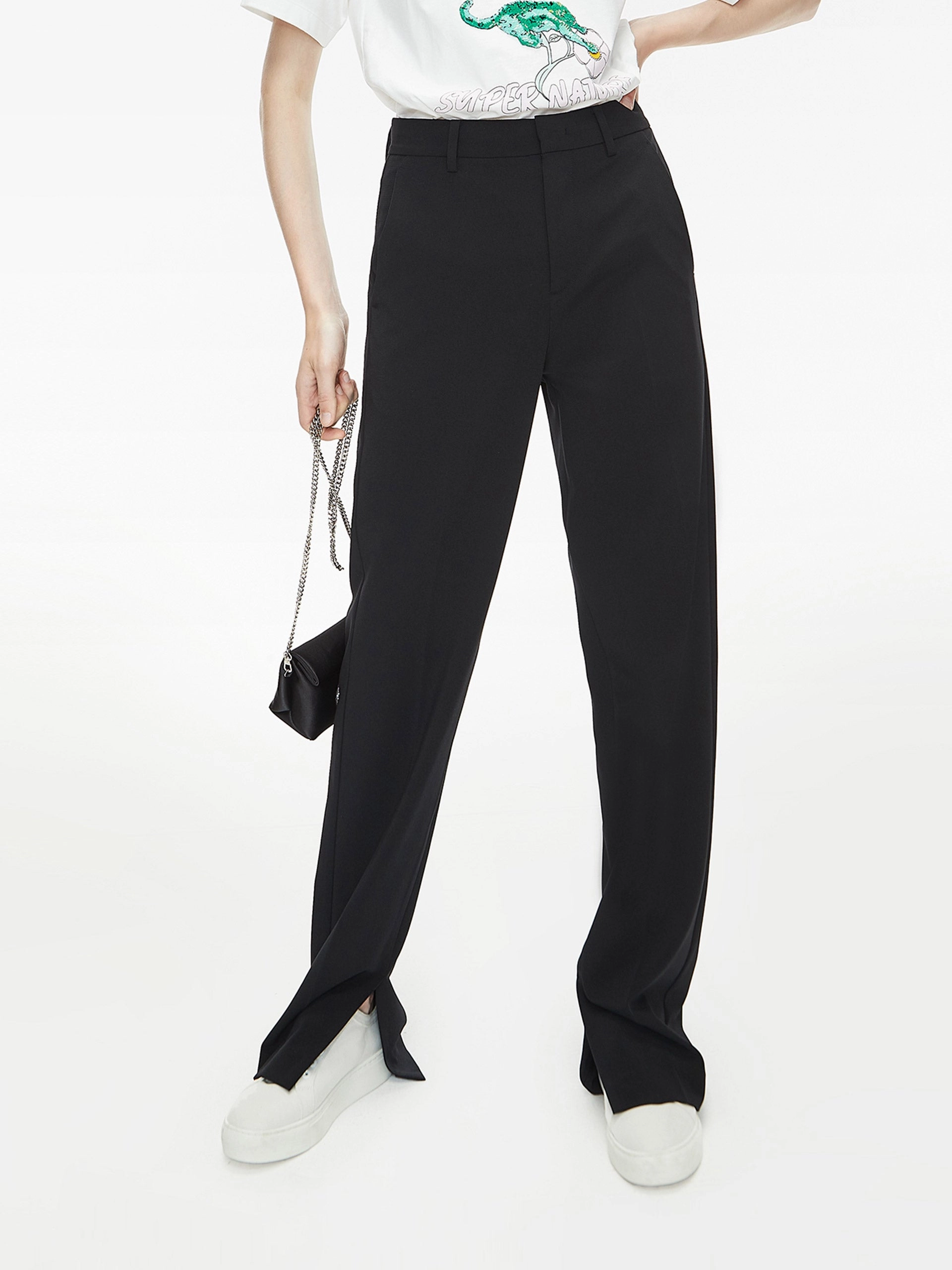 Chic Look Street Inspired Straight Side Slit Suit Pants
