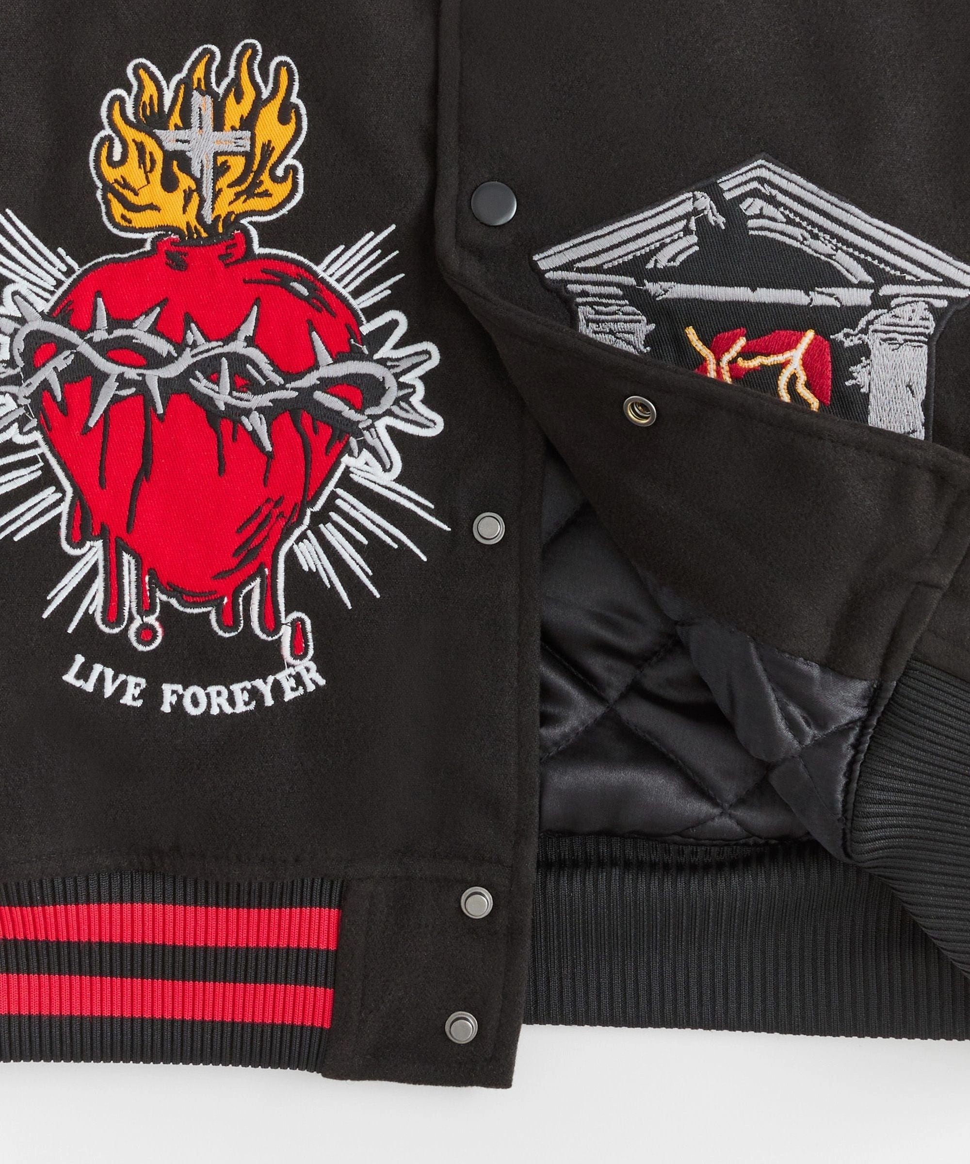 Mercy Embroidered Varsity Jacket PU - Black Comfy Street Piece Weather Proof