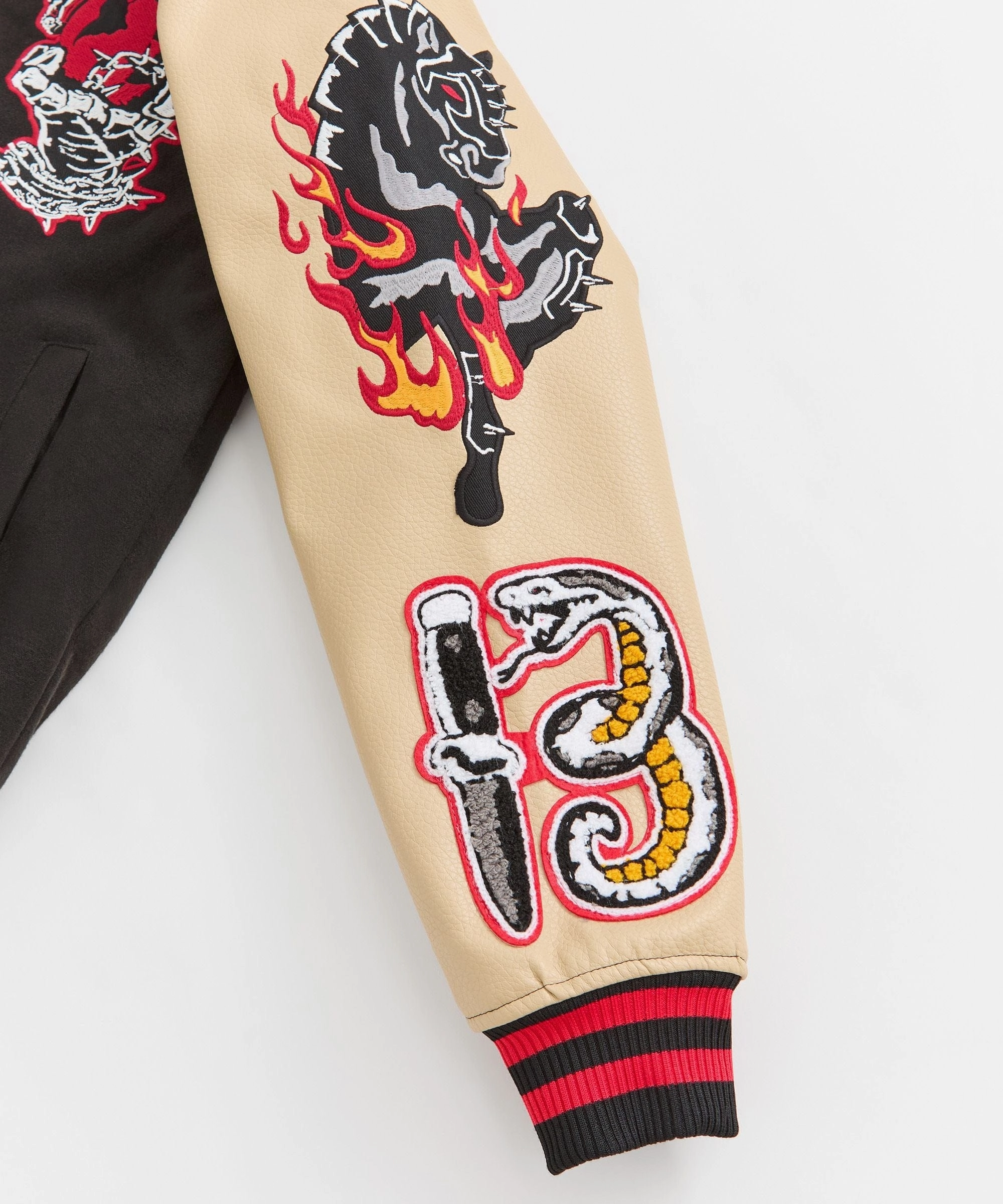Minimal Detailing Mercy Embroidered Varsity Jacket PU - Black