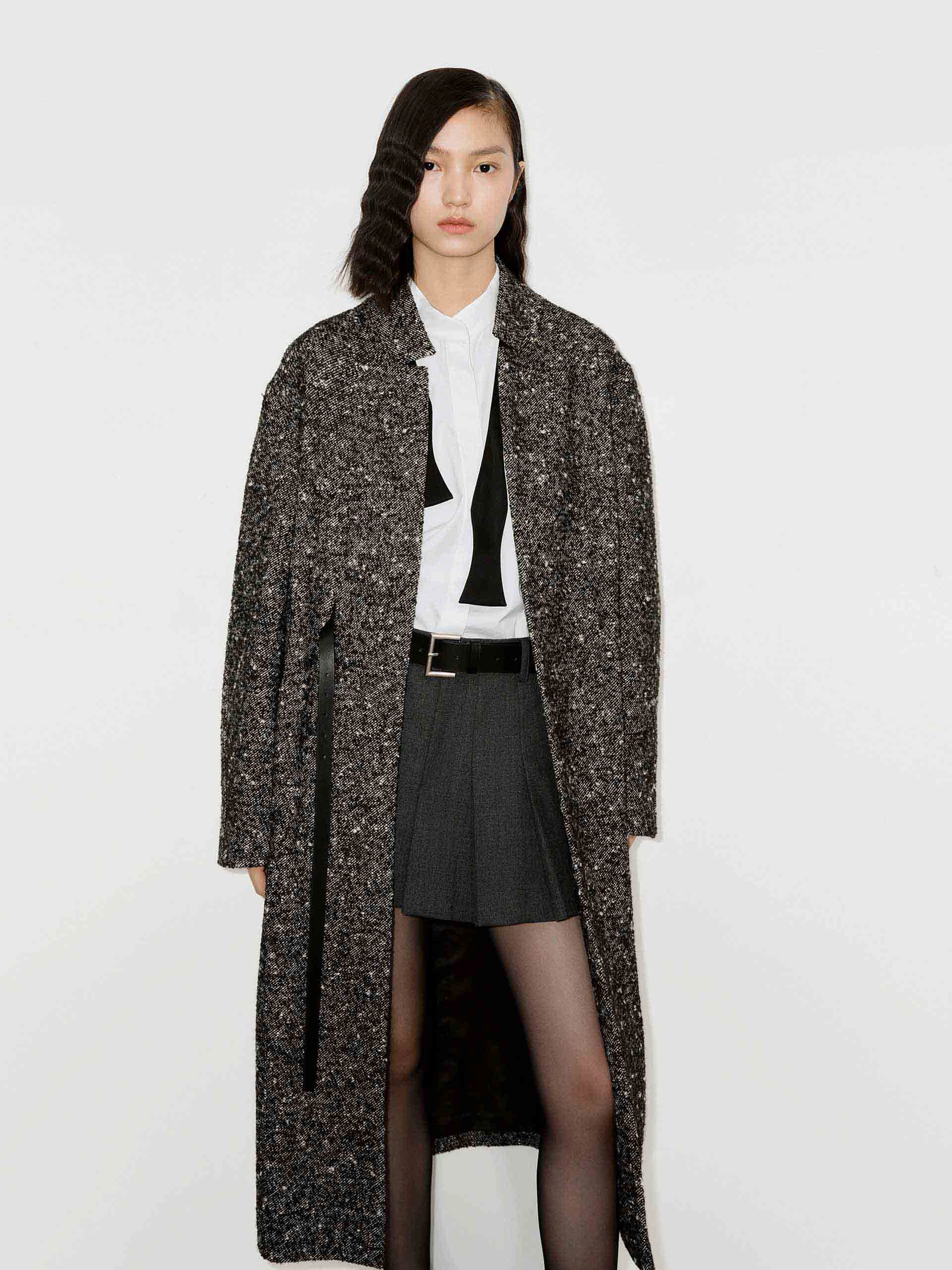 Sleek Layer Look QuickDry Fabric Wool Blend Belted Overcoat