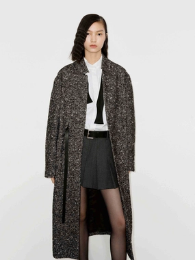 Sleek Layer Look QuickDry Fabric Wool Blend Belted Overcoat