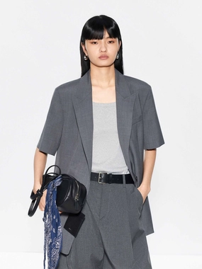 Back Slit Short Sleeves Blazer Moisture Wicking Finish Anti Pill Technology