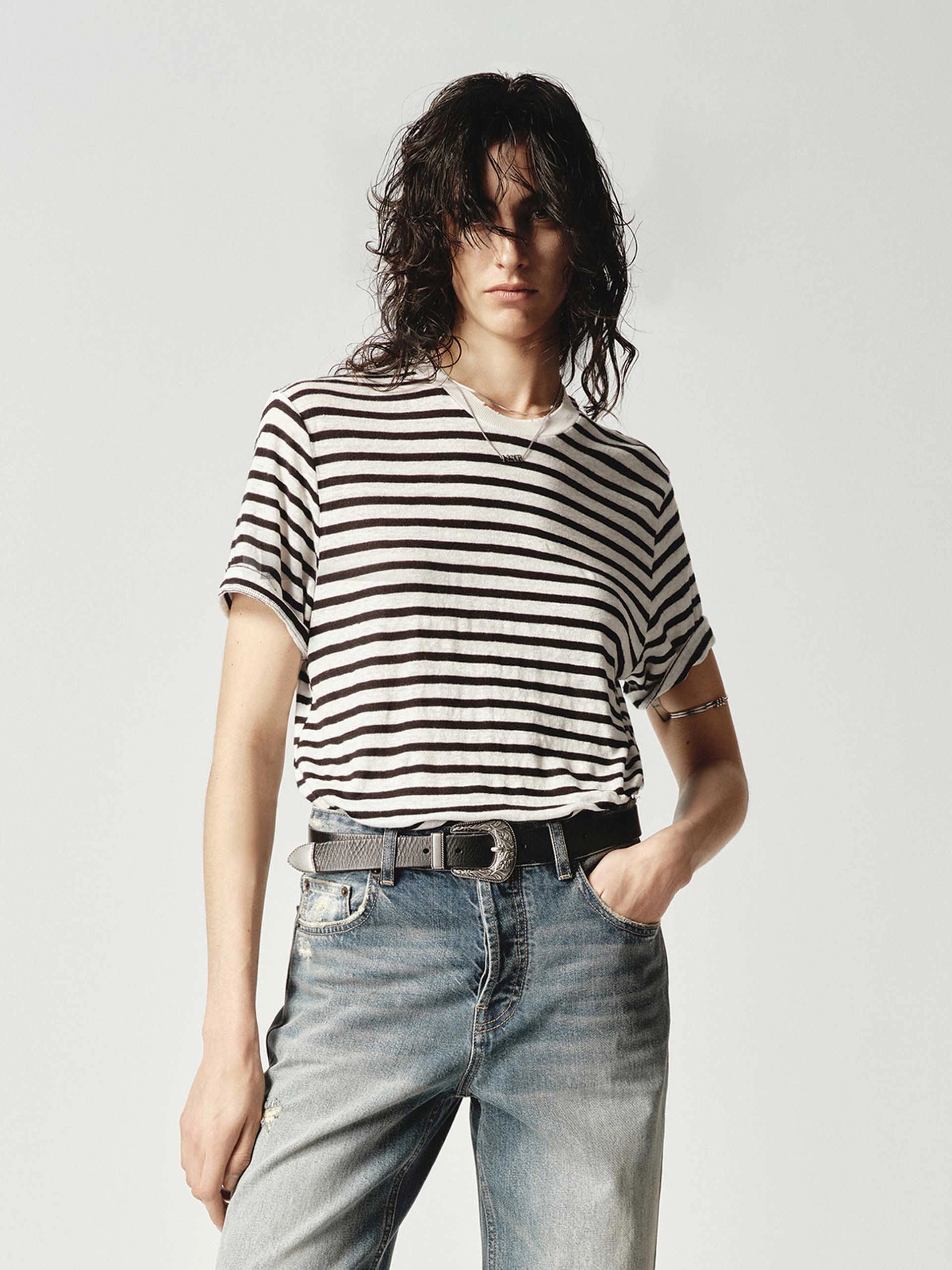 Microfiber texture Linen Blend Striped T-shirt