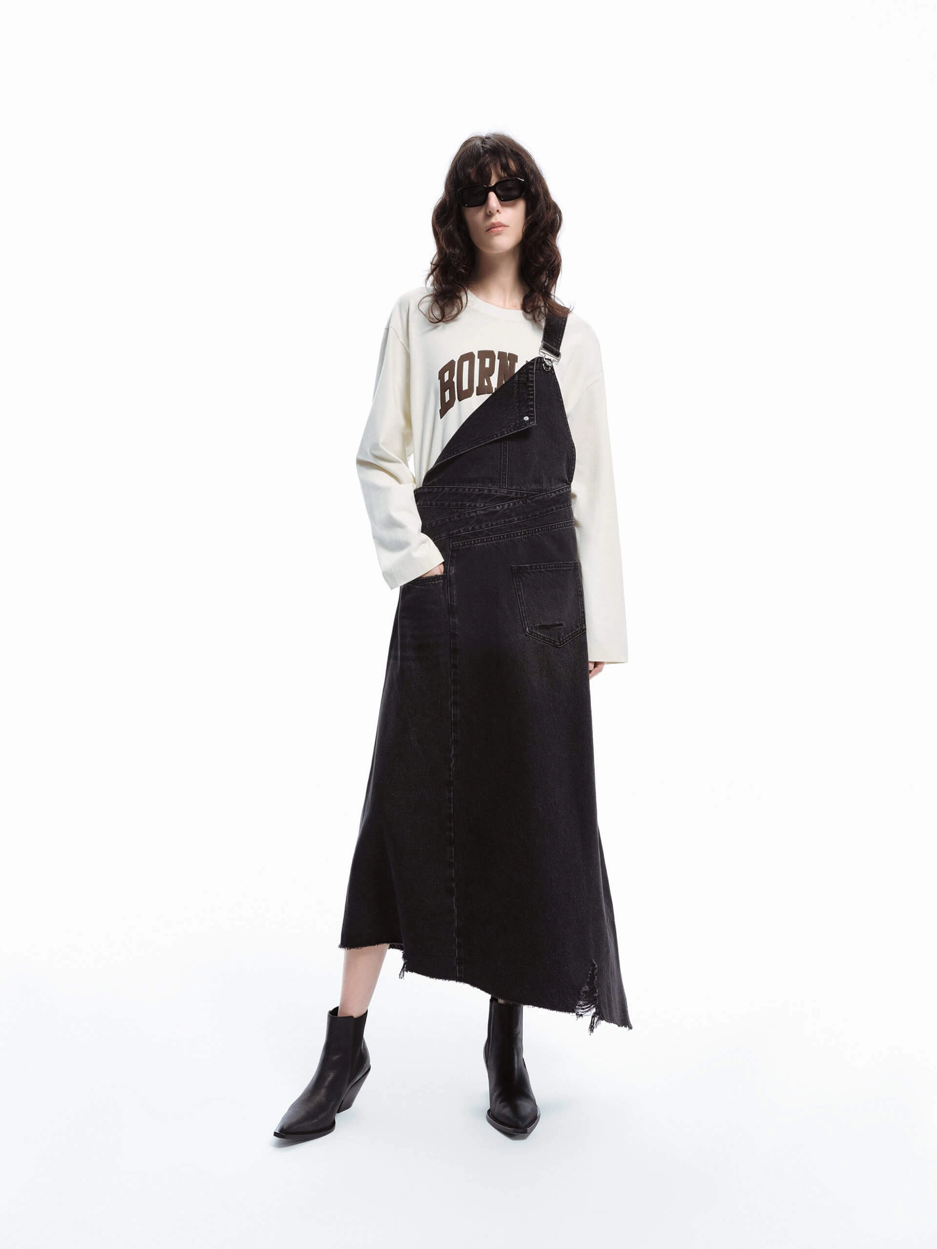 Dreamy Silhouette Evening Chic Asymmetrical Hem Denim Dress