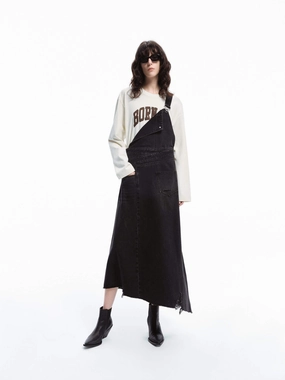 Asymmetrical Hem Denim Dress Feminine Mood Flow Line