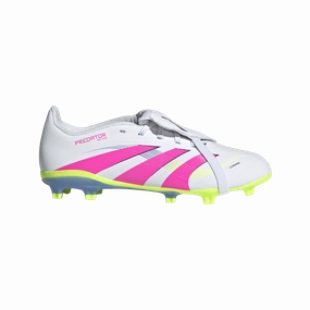 Adidas Predator League Fold-Over Tongue FG Jnr Football Boots (White/Lucid Pink/Lucid Lemon) Torsional Stability System Vegan Synthetic Leather