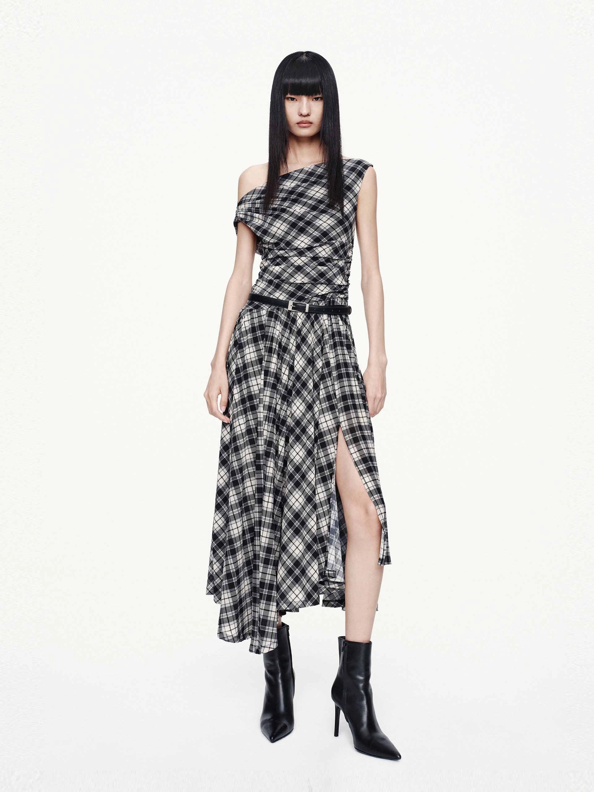 Icluded Belt Plaid Dress Sophisticated Layers
