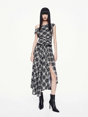 Icluded Belt Plaid Dress Sophisticated Layers