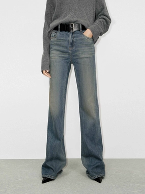 Slightly Flared Cotton Jeans Bootcut style Textured Vibrant