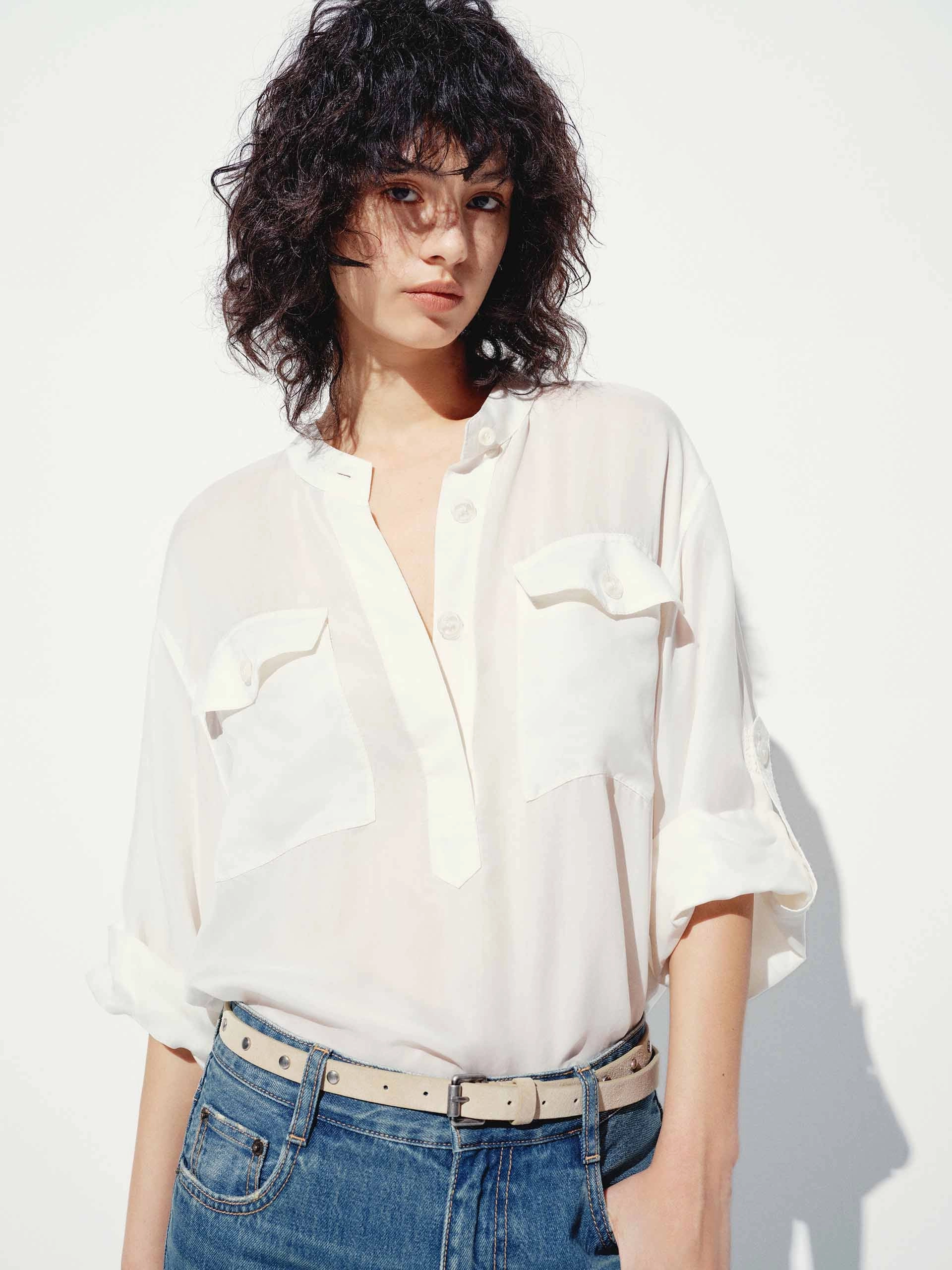 Gym Wear Half Button White Blouse