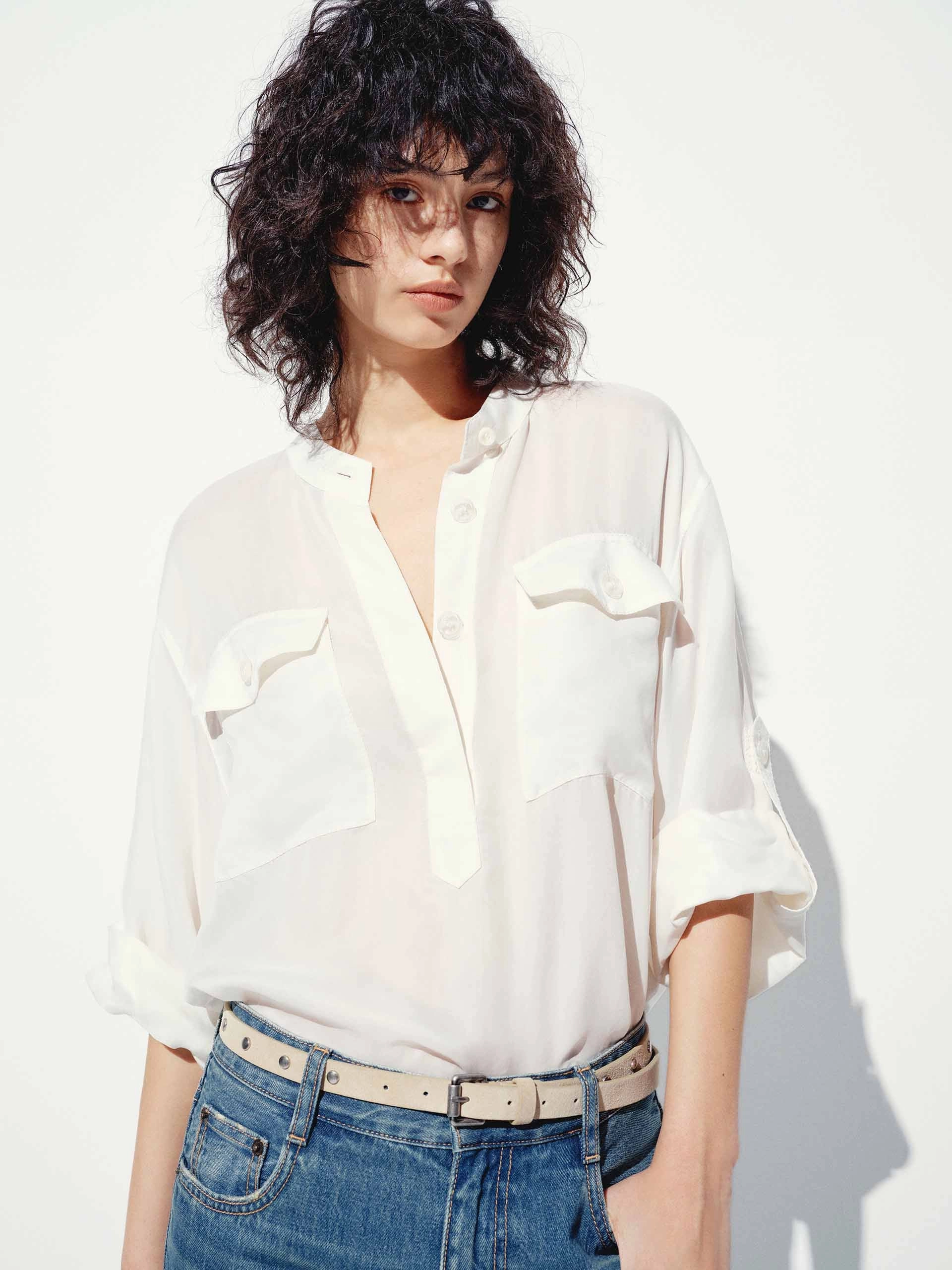 SeamlessDesign Half Button White Blouse