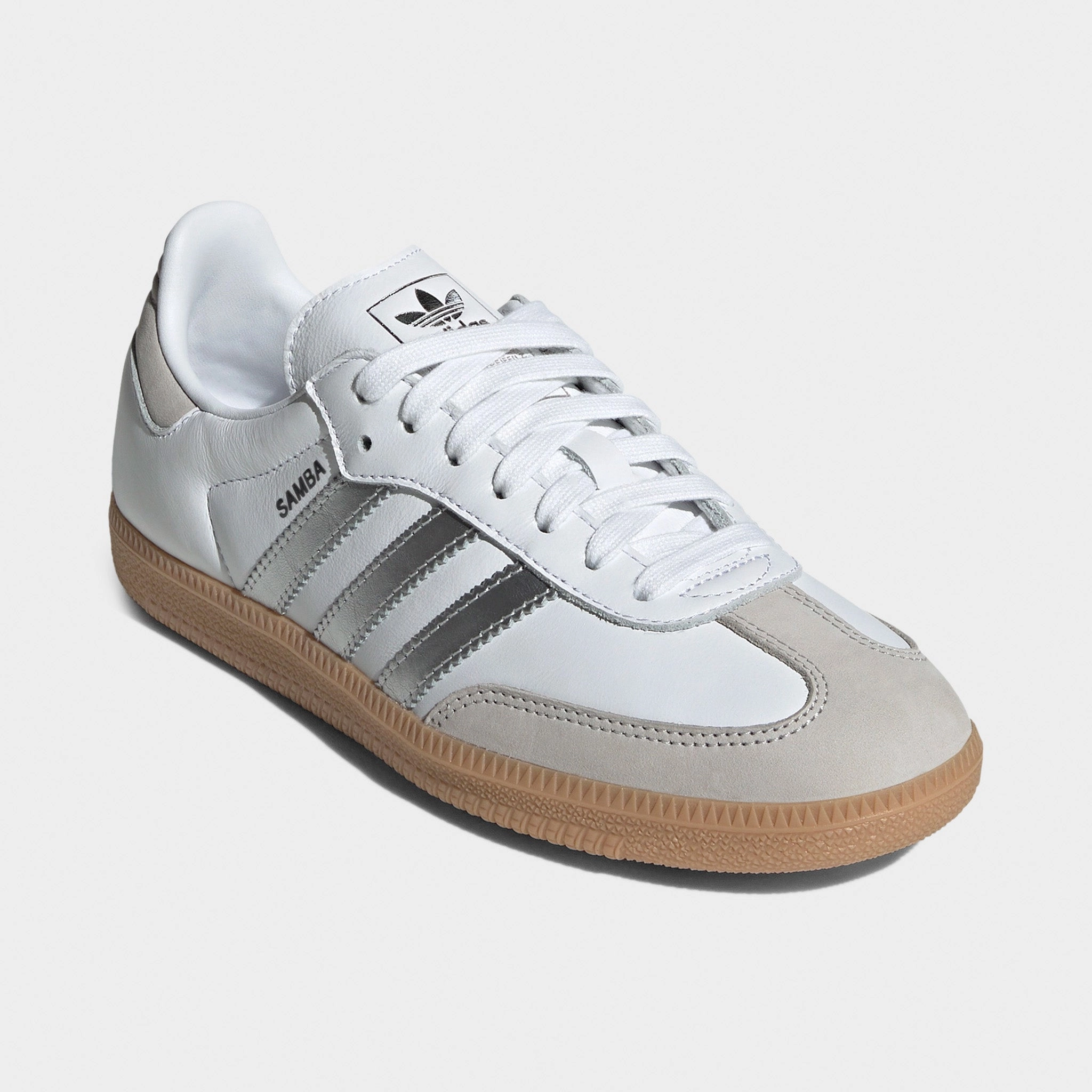 adidas Women's Samba OG White / Silver Metallic - Grey Stylish Details Lightweight Frame Structure
