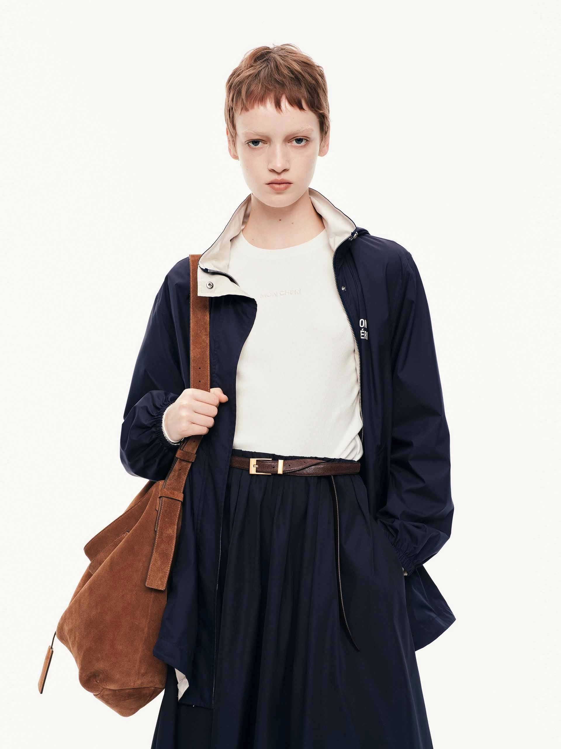 Hooded Zipper Coat Modern Layers Adjustable Hem