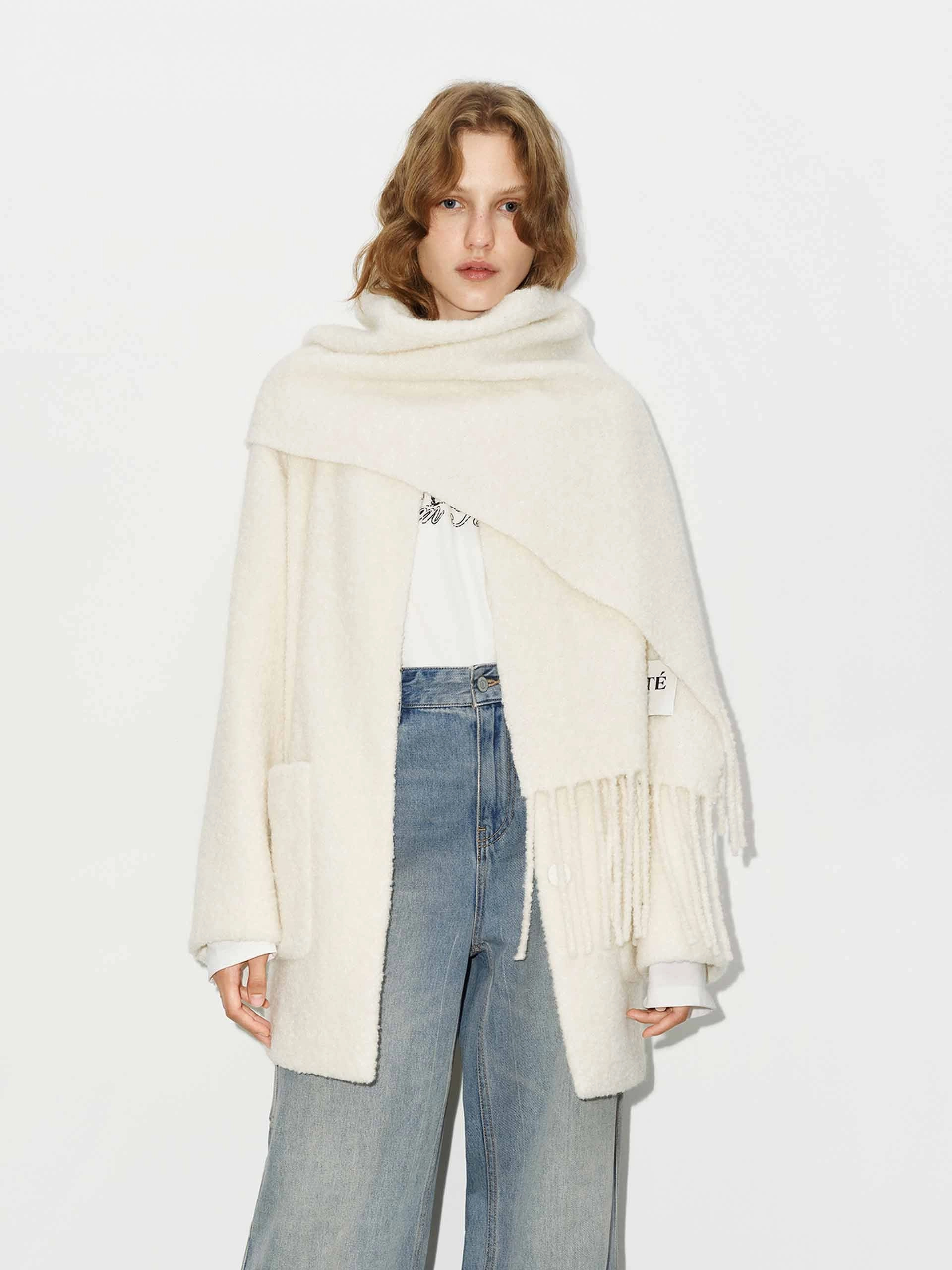 Button Closure Scarf Coat Adjustable hood design Simple Look