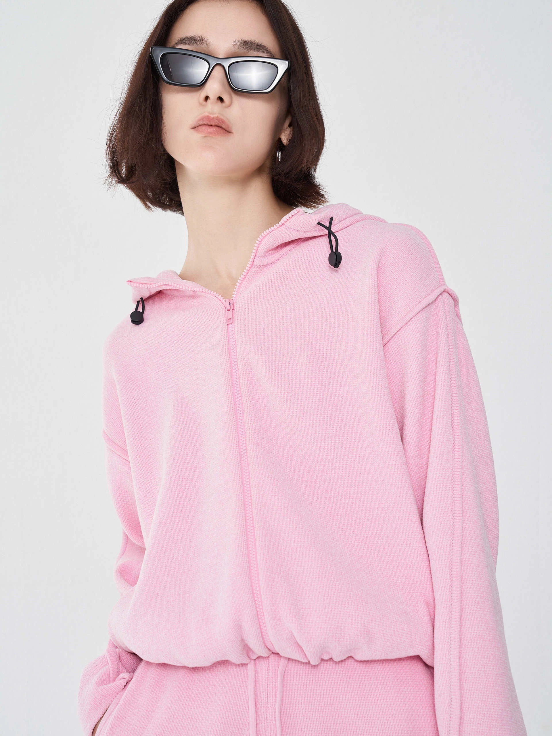 HiddenZipper Ventilated Mesh Panels Drawstring Hooded Jacket