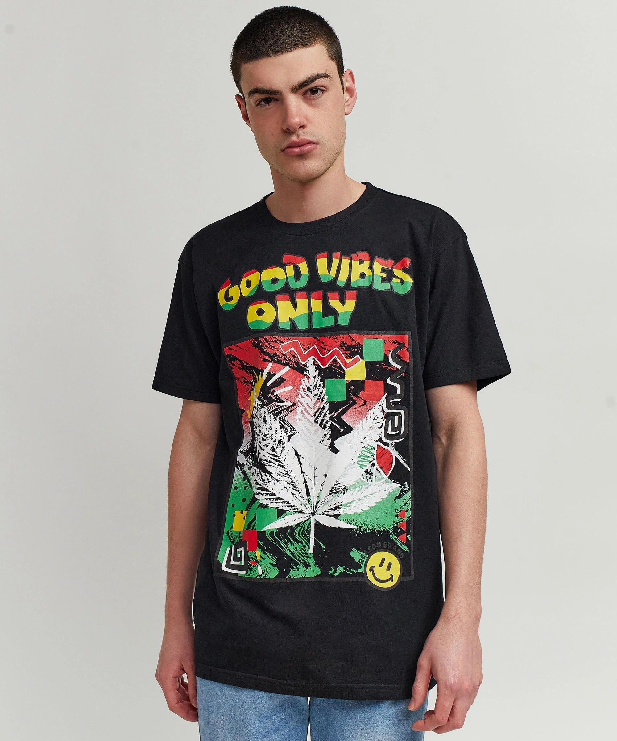 Adaptive Waistband Good Vibes Only Short Sleeve Tee - Black