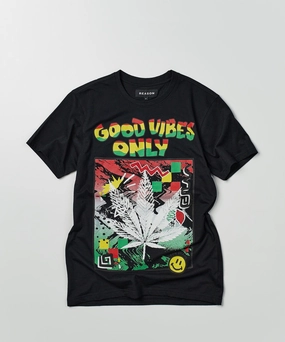 Reinforced Hems Good Vibes Only Short Sleeve Tee - Black