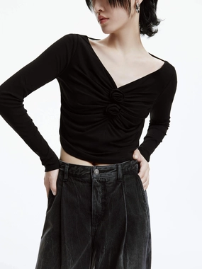 V-neck Cotton Top Quick-Dry Fabric Non Restrictive Mobility