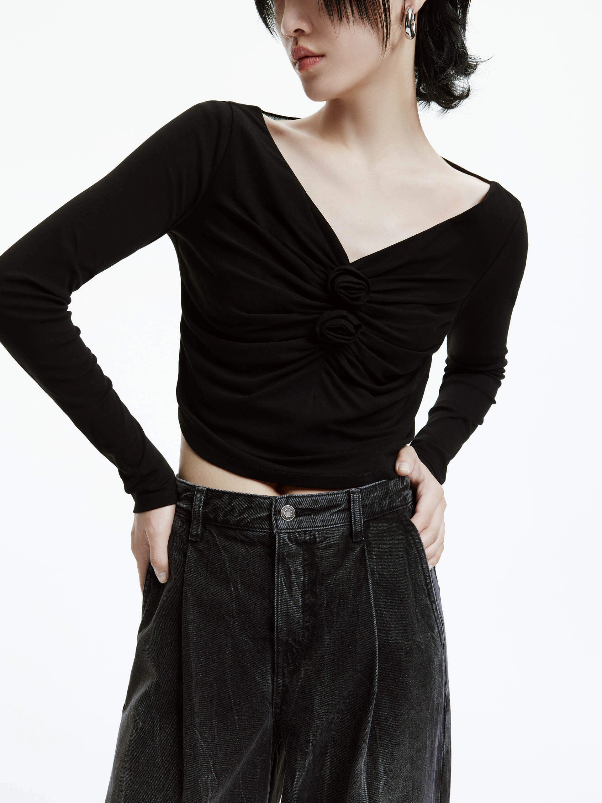 V-neck Cotton Top WaffleWeave