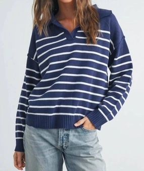 V Neck Cozy Sweater In Navy Cozy Comfort