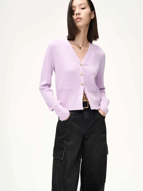 V-neck Knitted Cardigan Fitted Tank Low Profile Collar