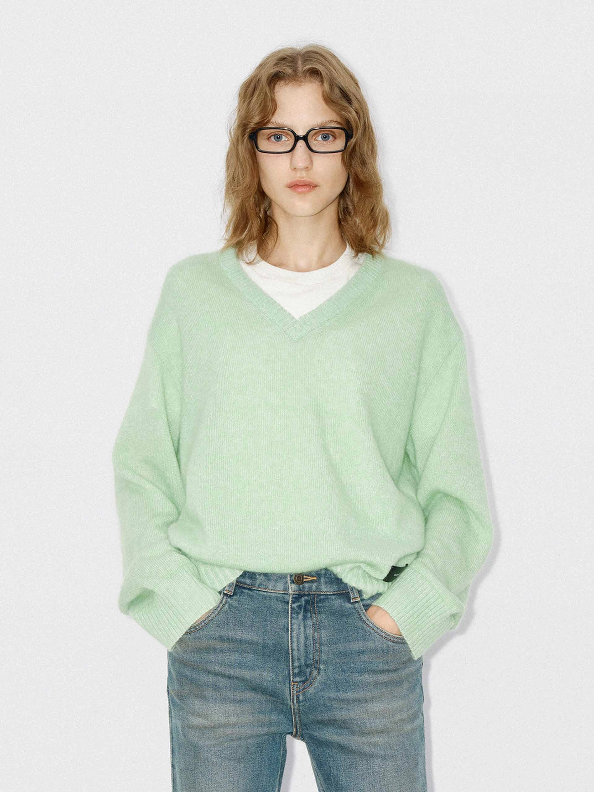 V-neck Loose Sweater Outdoor Apparel Stretchable Blend