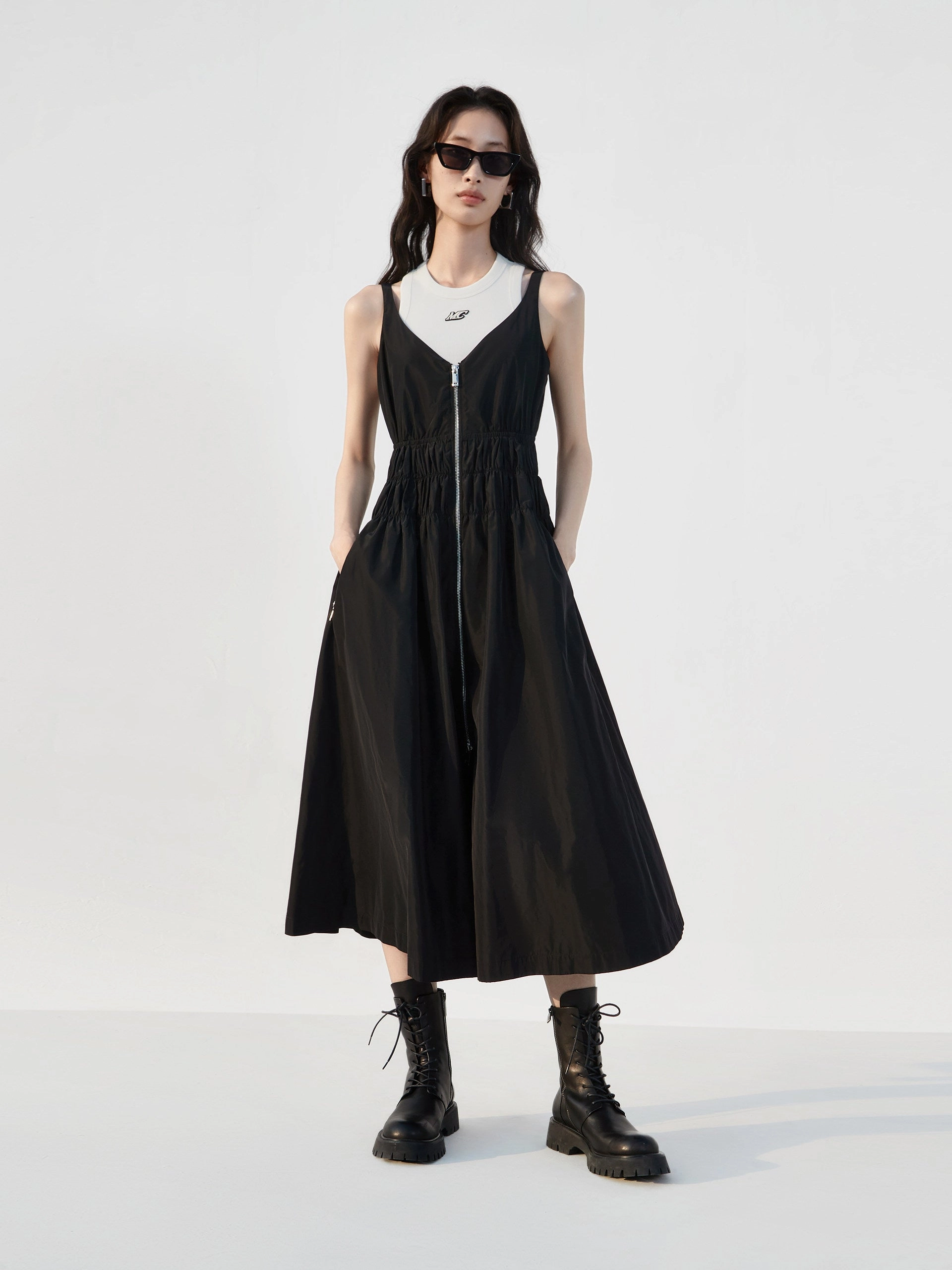 V-neck Ruched Cami Dress Soft Detail Cool Form