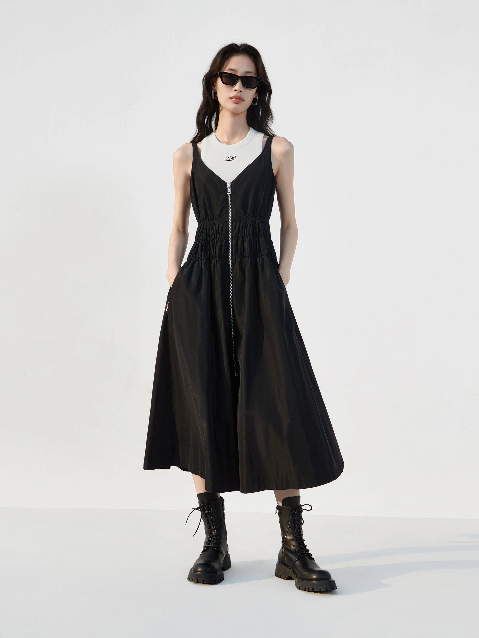 V-neck Ruched Cami Dress Flowy casual dress