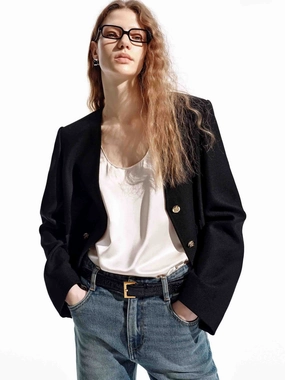 V-neck Wool Jacket DoubleLayeredCuffs Cool Climate