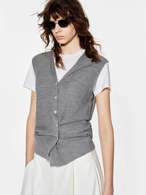 Classic Crew Neck Low Profile Zipper Closure V-neck Wool Knitted Cardigan