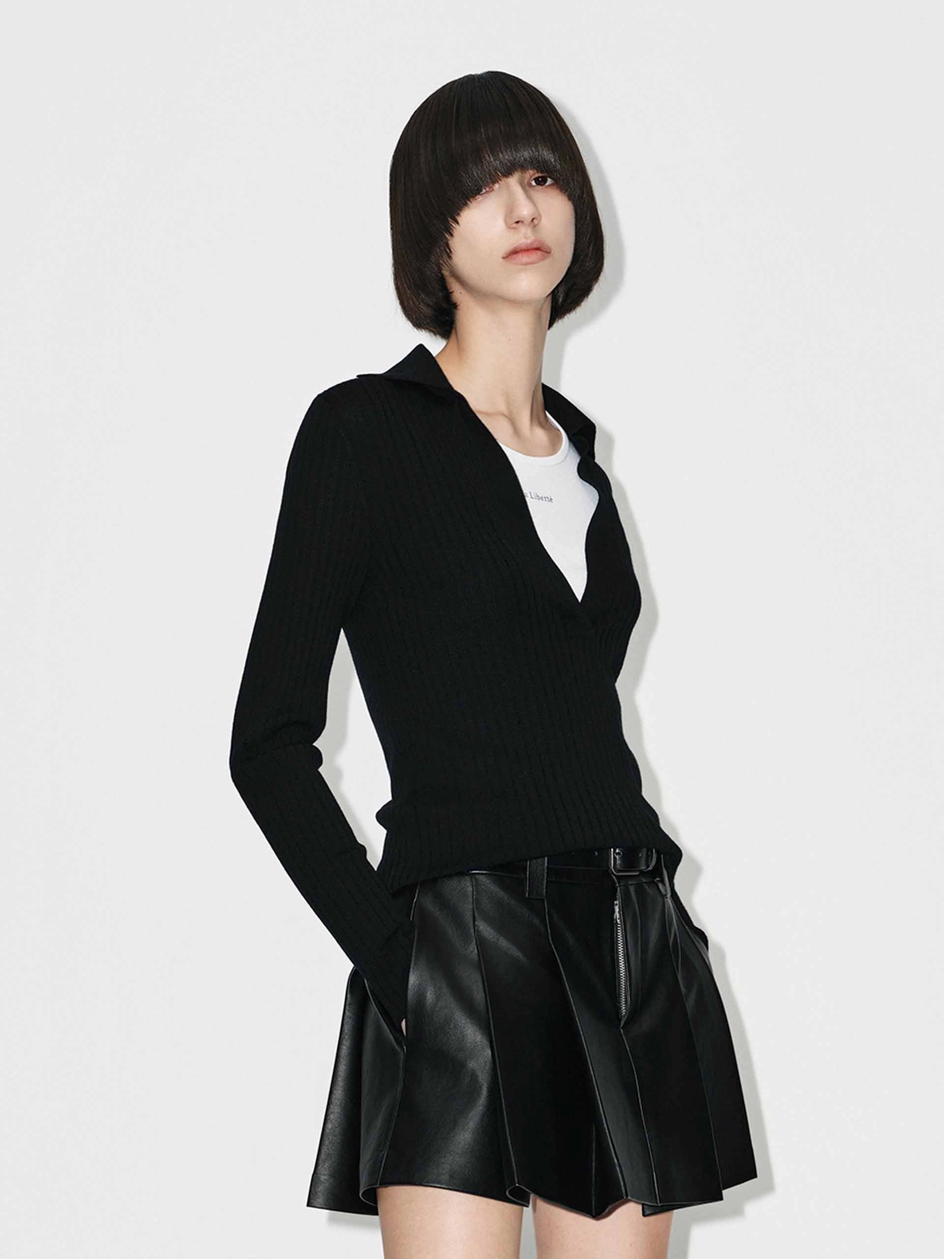 V-neck Wool Knitted Top Comfortable Style LayeredPanel