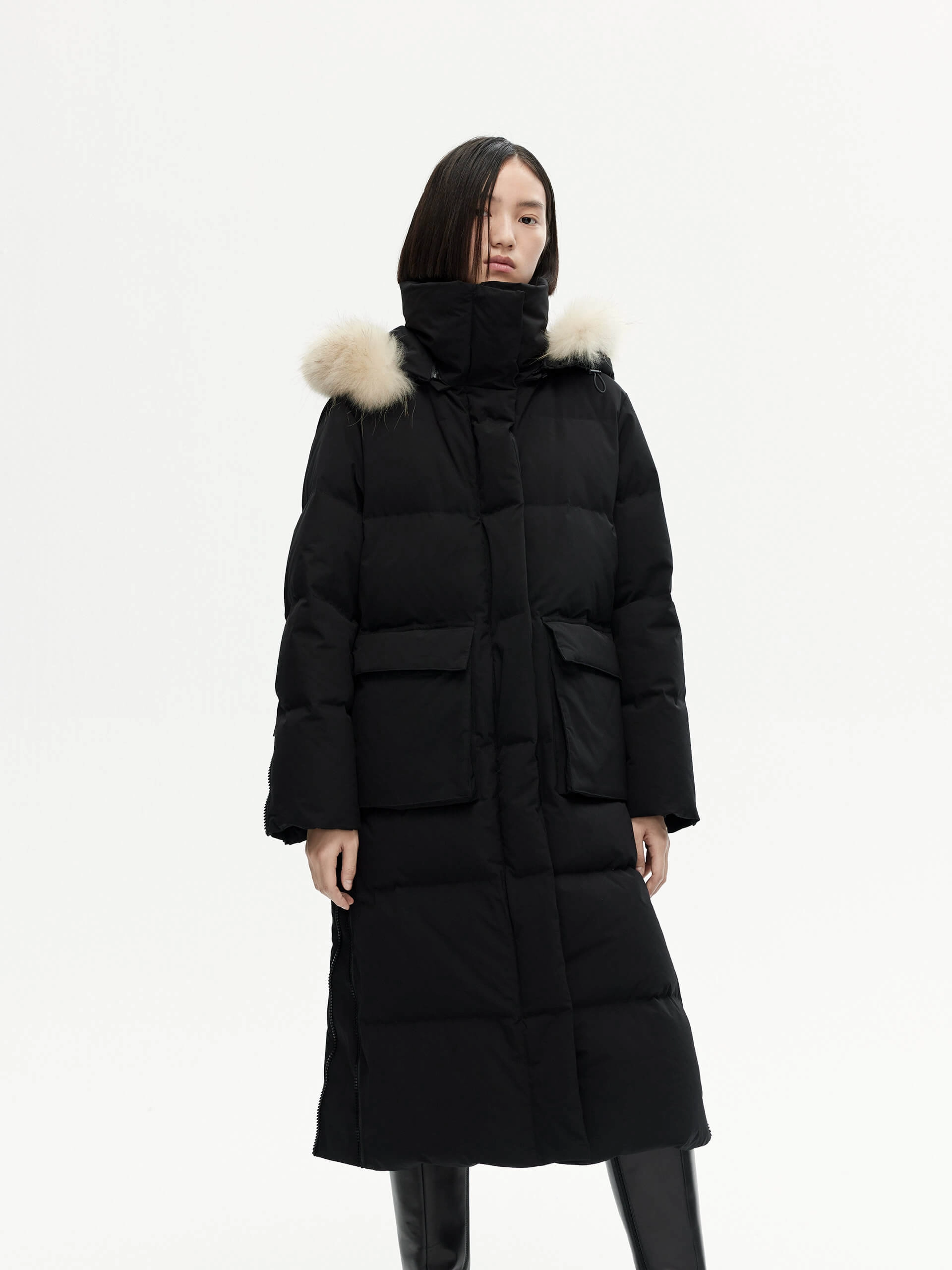 Versatile Design Velcro Detail Down Puffer Coat