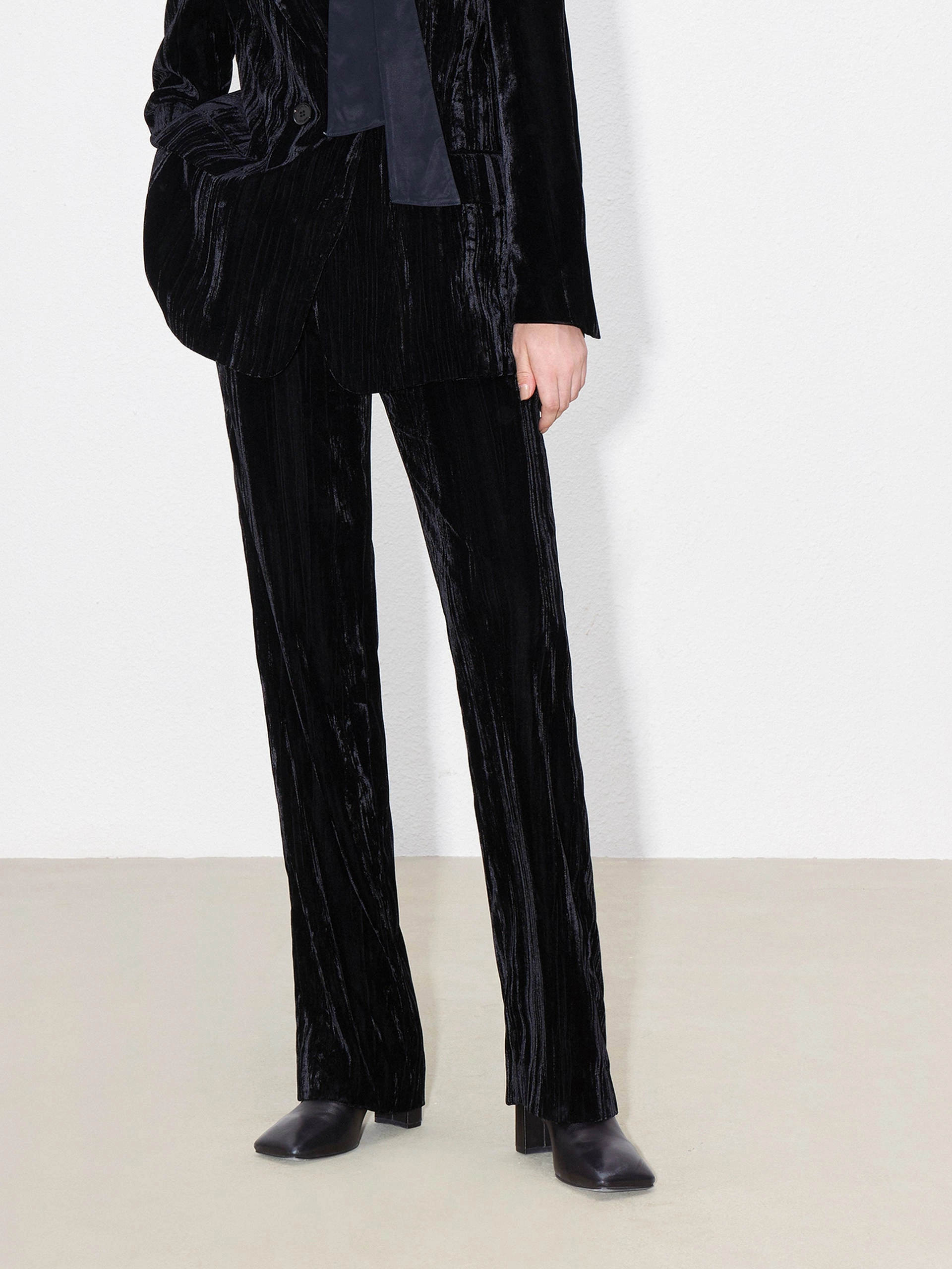 Velvet Finish Straight Trousers Rugged Wear