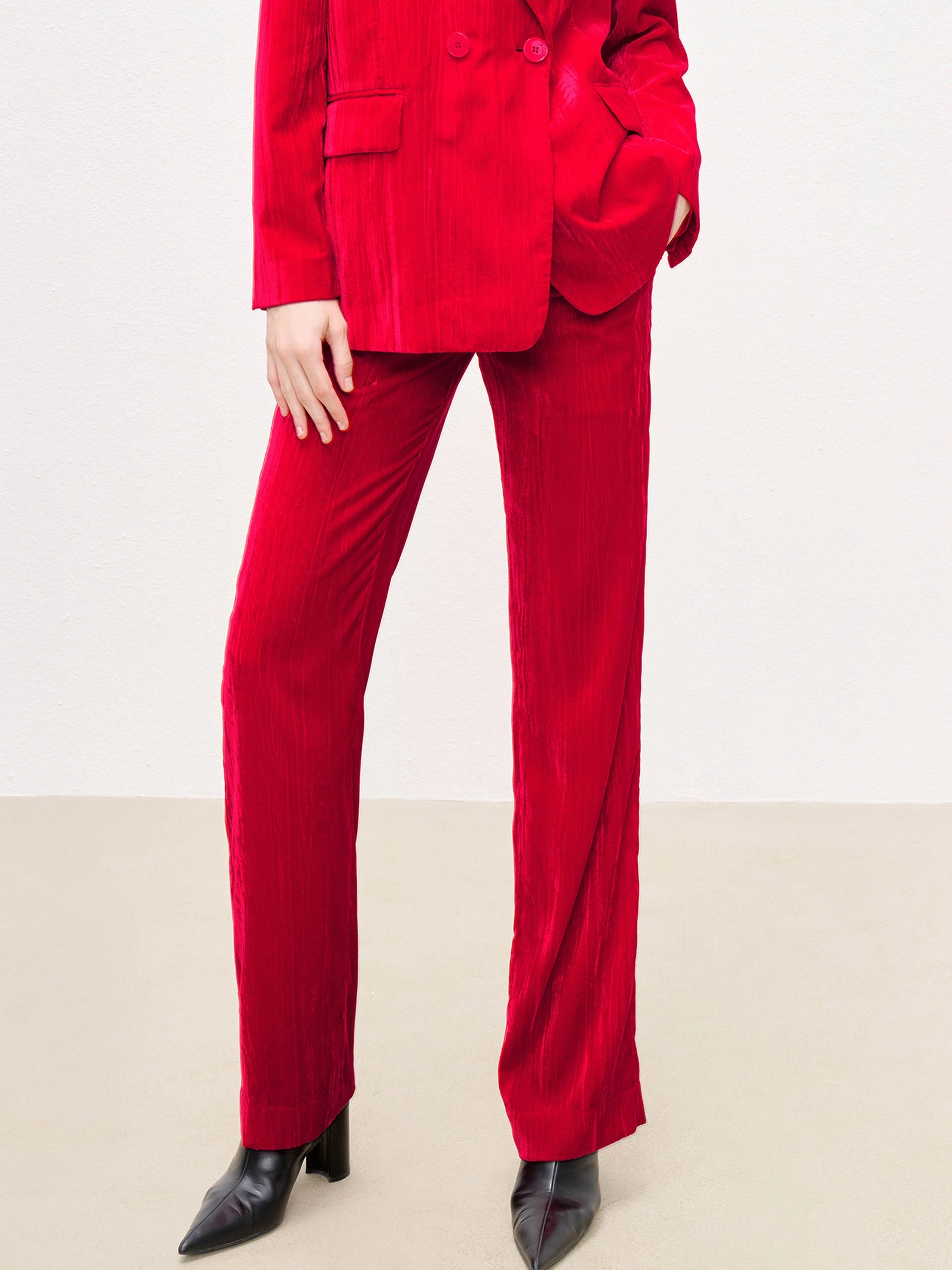Velvet Finish Straight Trousers Breathable Waistband No Wrinkle