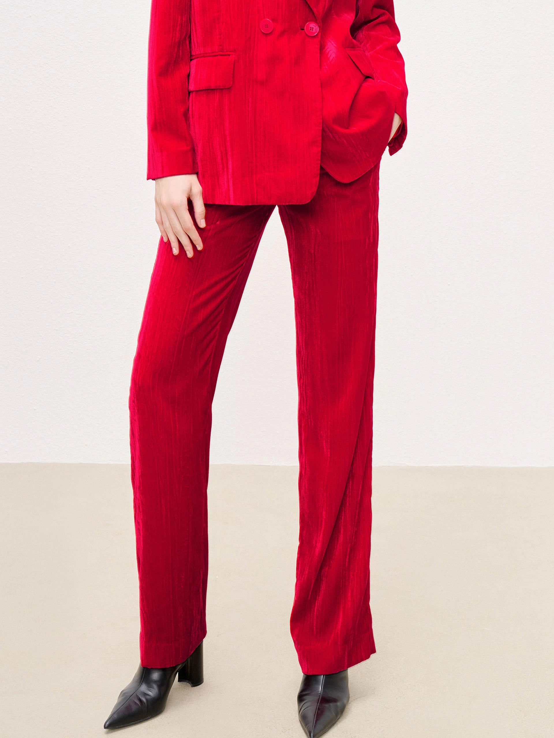 Velvet Finish Straight Trousers Chic Style