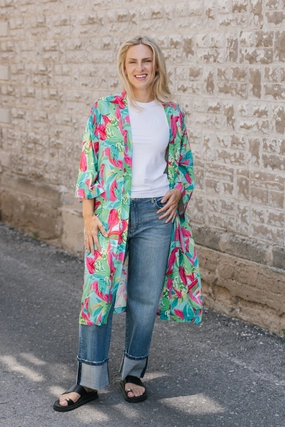 Adley Kimono Cardigan TemperatureRegulating Fabric Contrast Stitch Accent