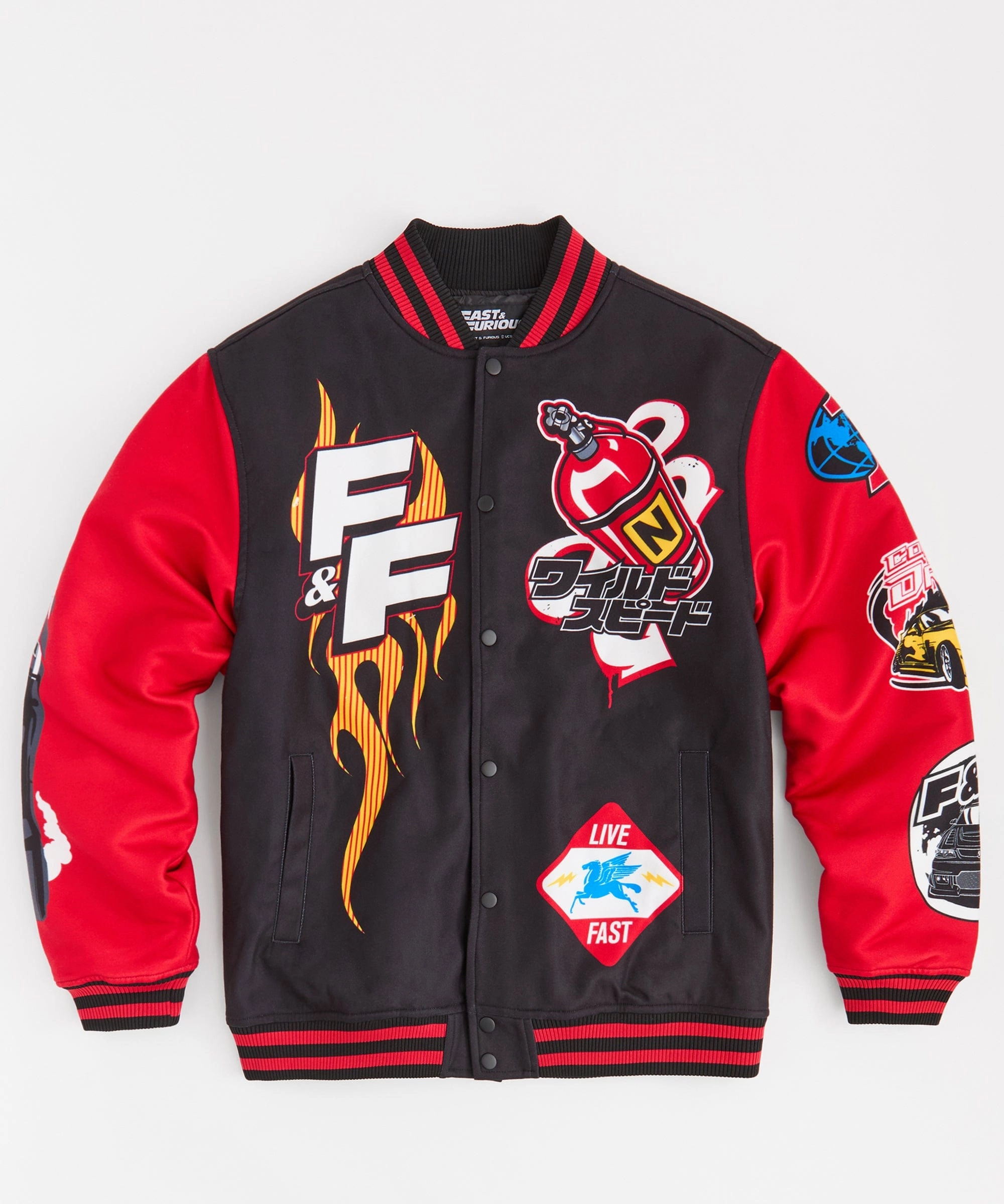 Warm Layer Option Mold resistant Fast & Furious Control the Drift Varsity Jacket - Black