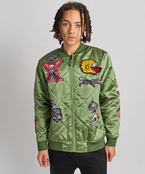 Military Satin Bomber Jacket - Olive Green Packable design Daily Commute Wear