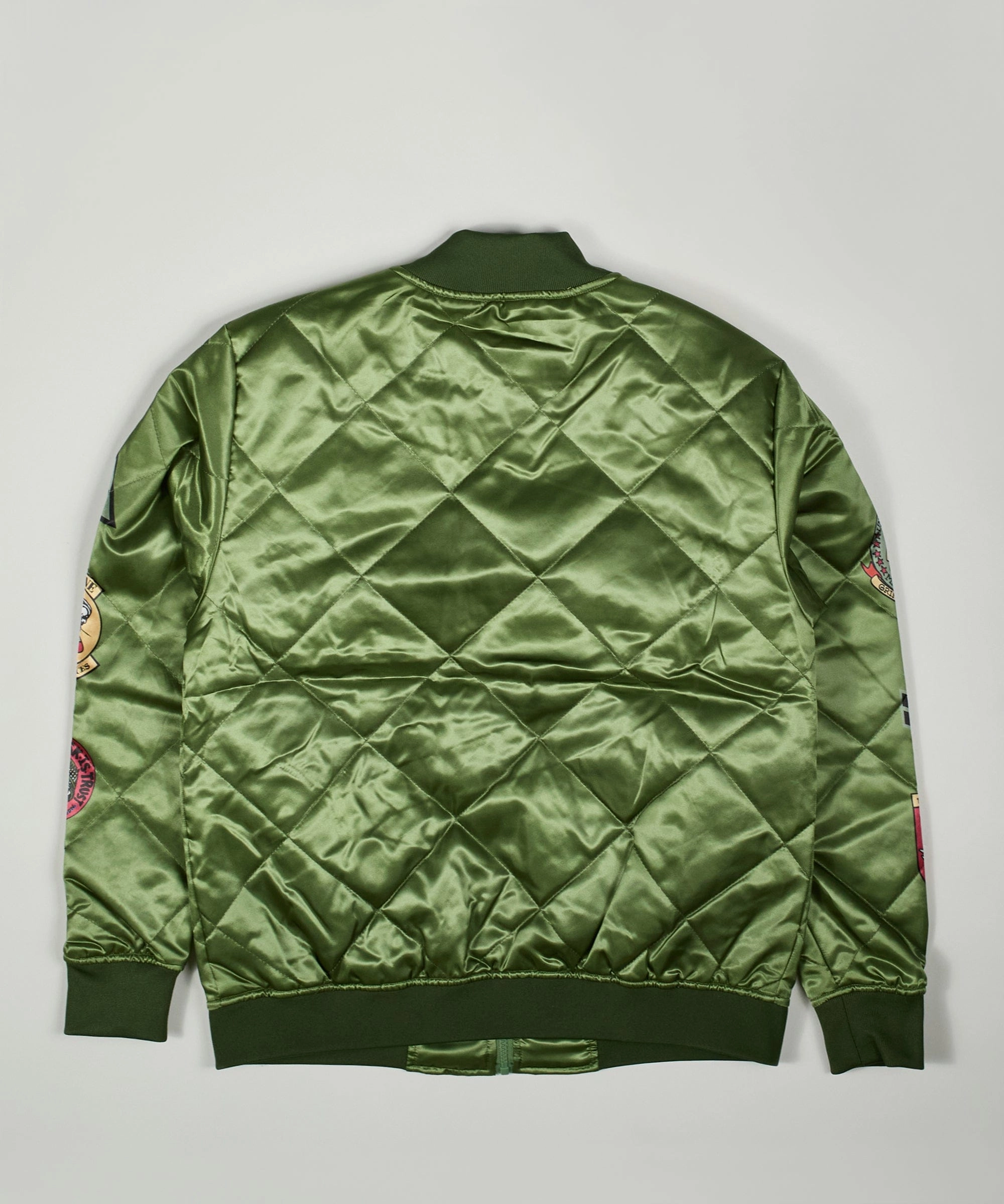 Double Stitch Seams Military Satin Bomber Jacket - Olive Green