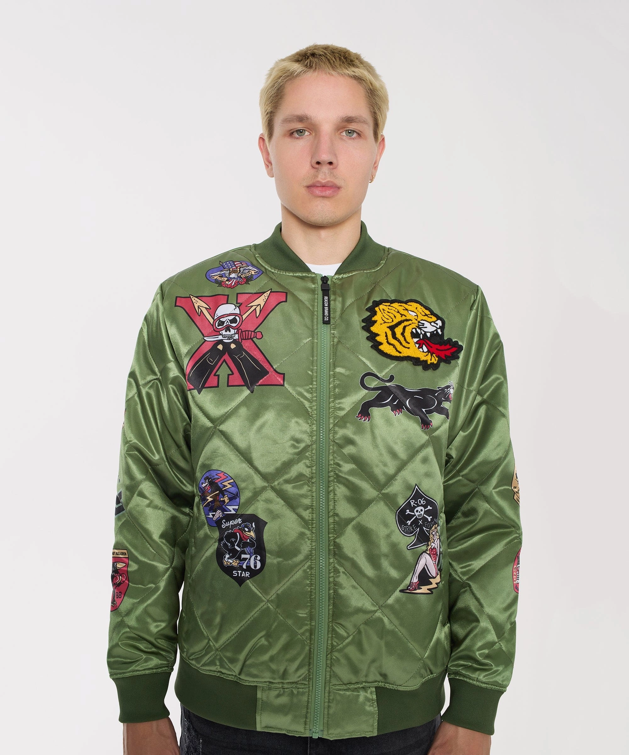 Military Satin Bomber Jacket - Olive Green Spring Layer