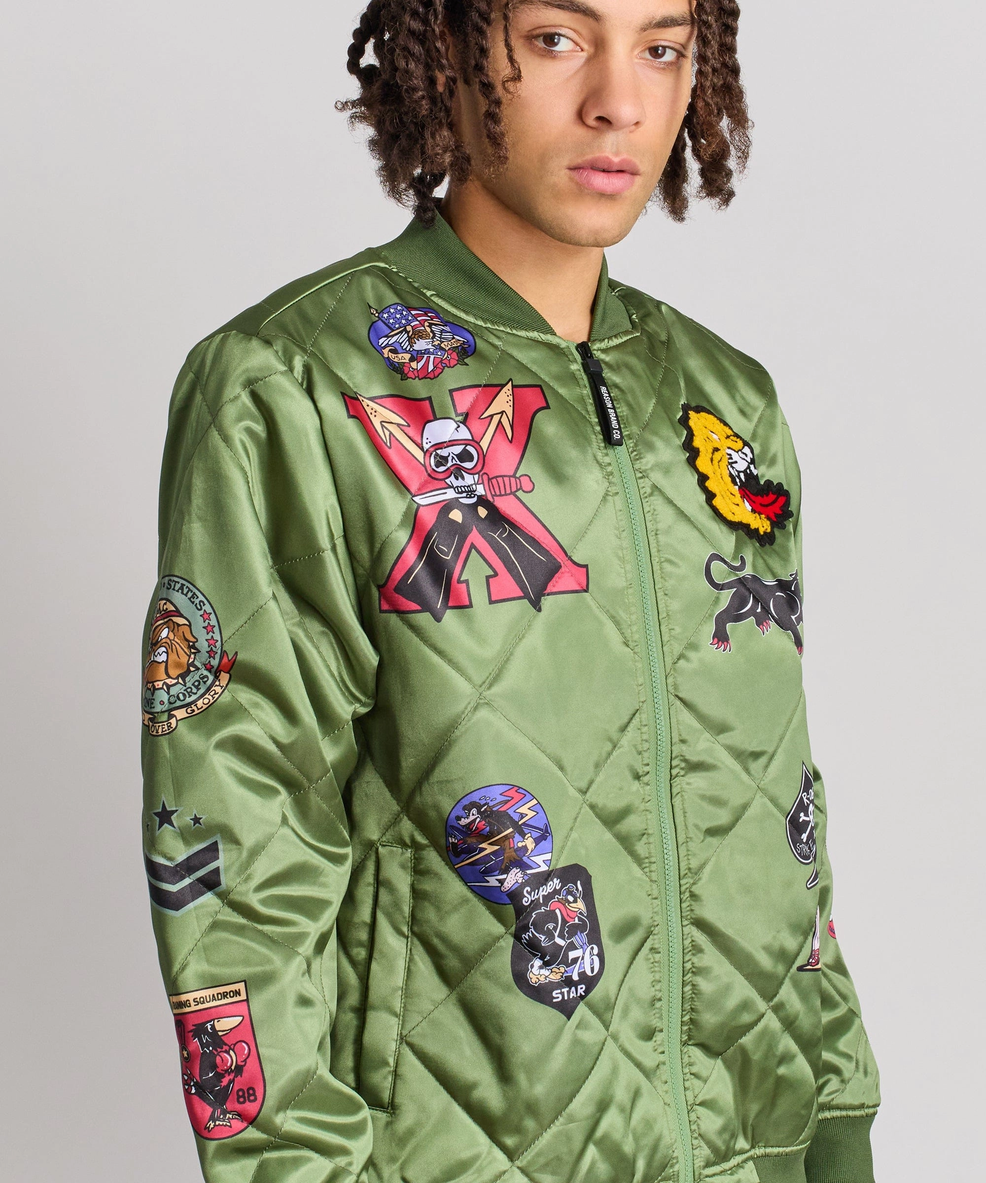 Military Satin Bomber Jacket - Olive Green Functional Layer Piece