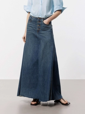 Secure Waistband A-line Maxi Denim Skirt