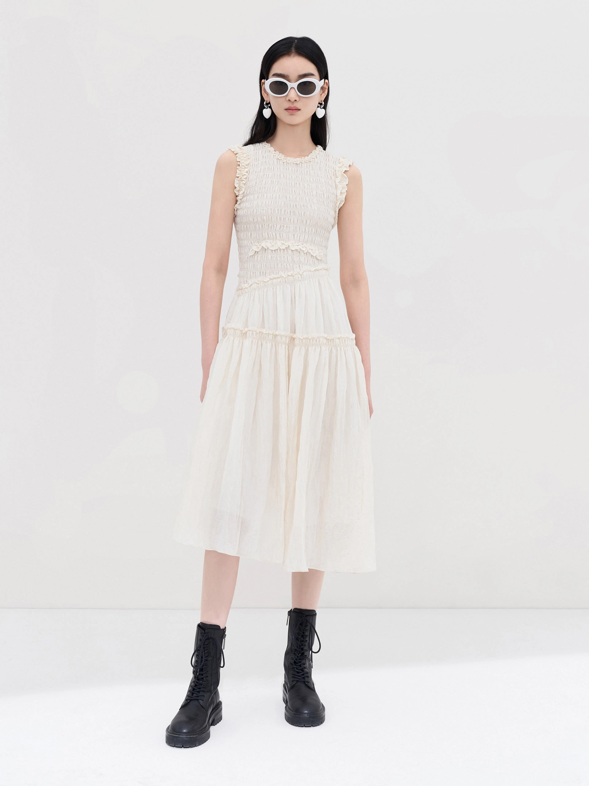 Elegant Wearable Light Layers Ruched Sleeveless Midi Dress